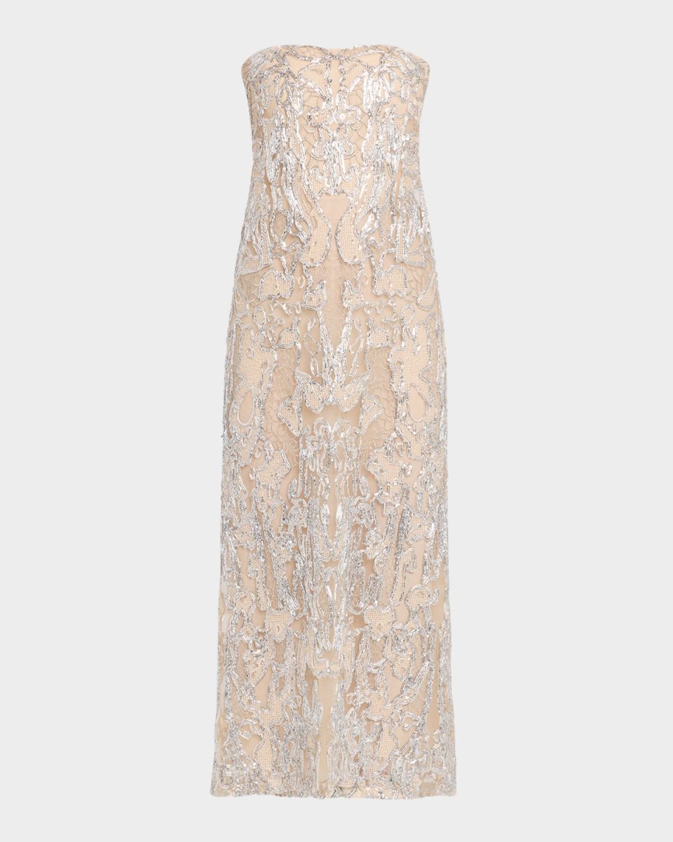 Strapless Embroidered Column Gown